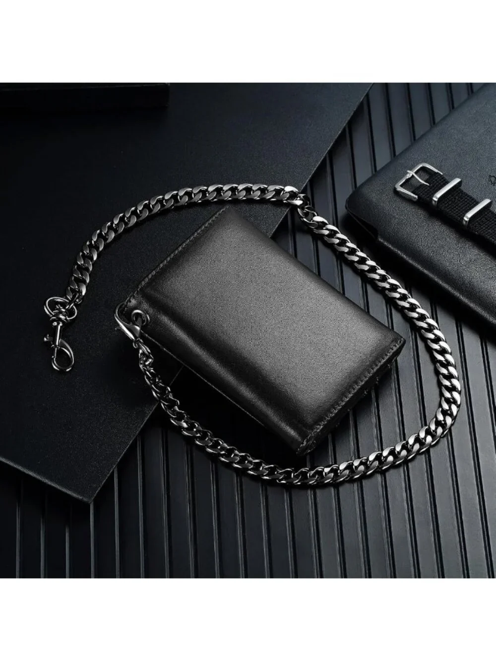 RFID Blocking Genuine Leather Trifold Wallet for Men | Anti-Theft Chain, 12 Card
